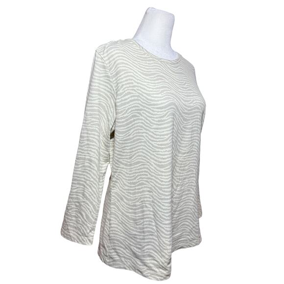 J MCLAUGHLIN Catalina Cloth Top Women Large 3/4 Sleeve Stretchy Zebra Gray Cream - Picture 7 of 11